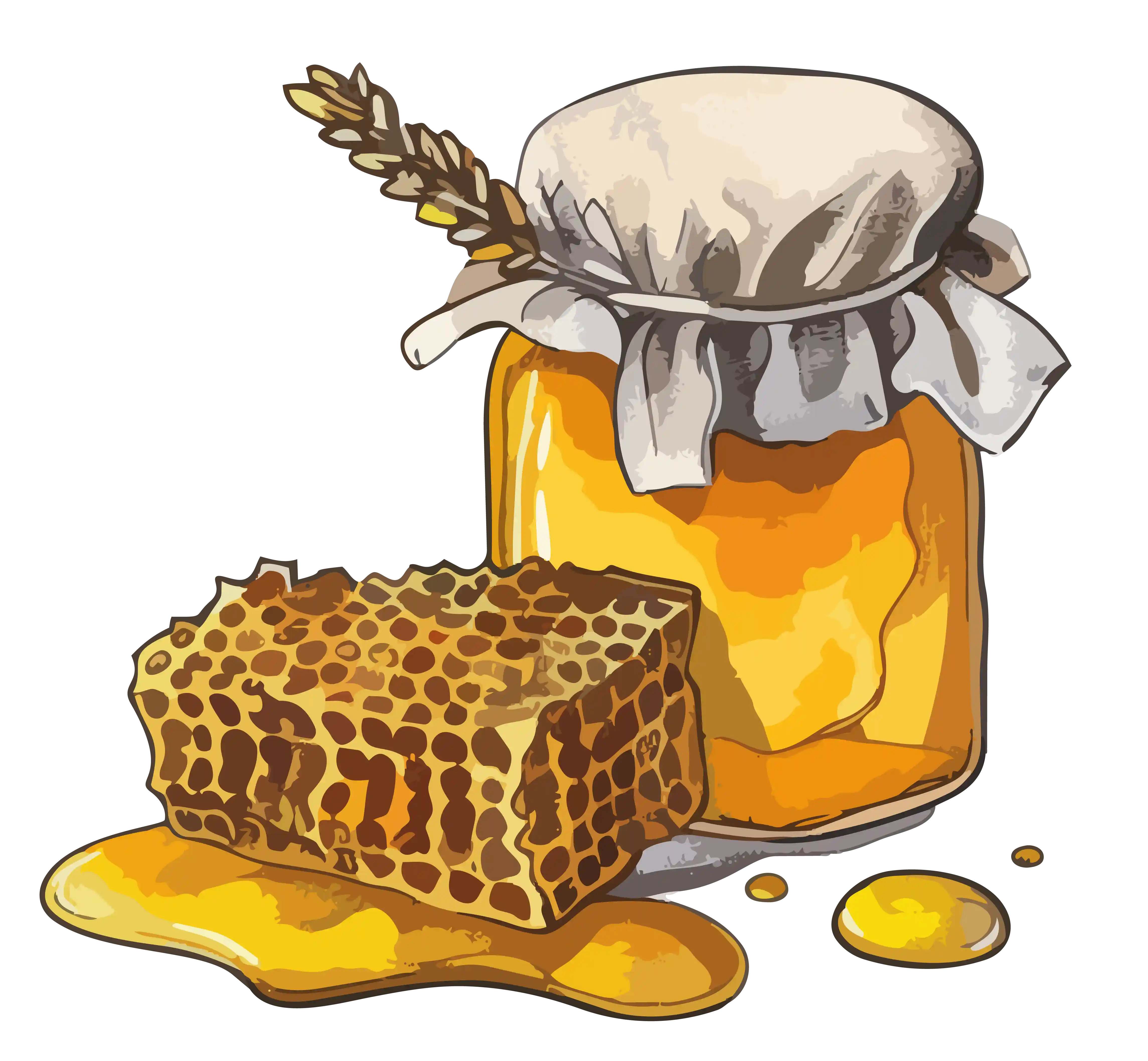 Honigglas mit Bienenwabe davor